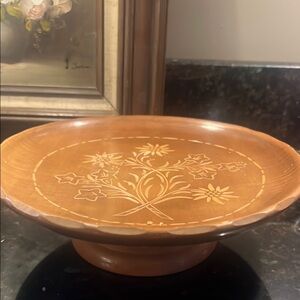 VTG Swiss Reuge Wooden Decorative Plate with Floral Design